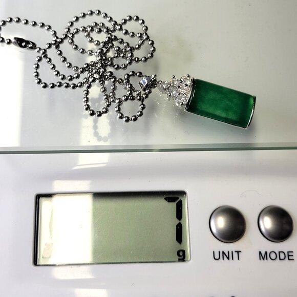 Jade Pendant With Crystal Inlay on stainless steel ball chain - Picture 12 of 16